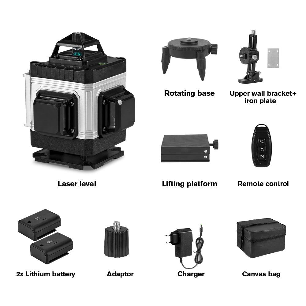 ONEVAN Home Improvement Livello Laser LK-804 Verde 16 Linee 4D 2 Batterie