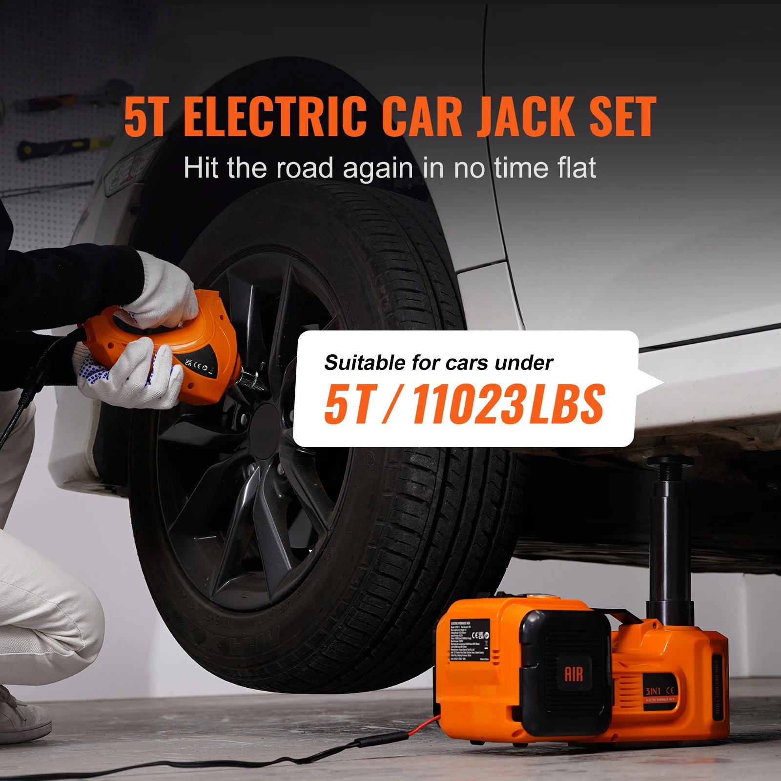 Sihao Kit Cric Auto Elettrico 5T con Chiave e Pompa