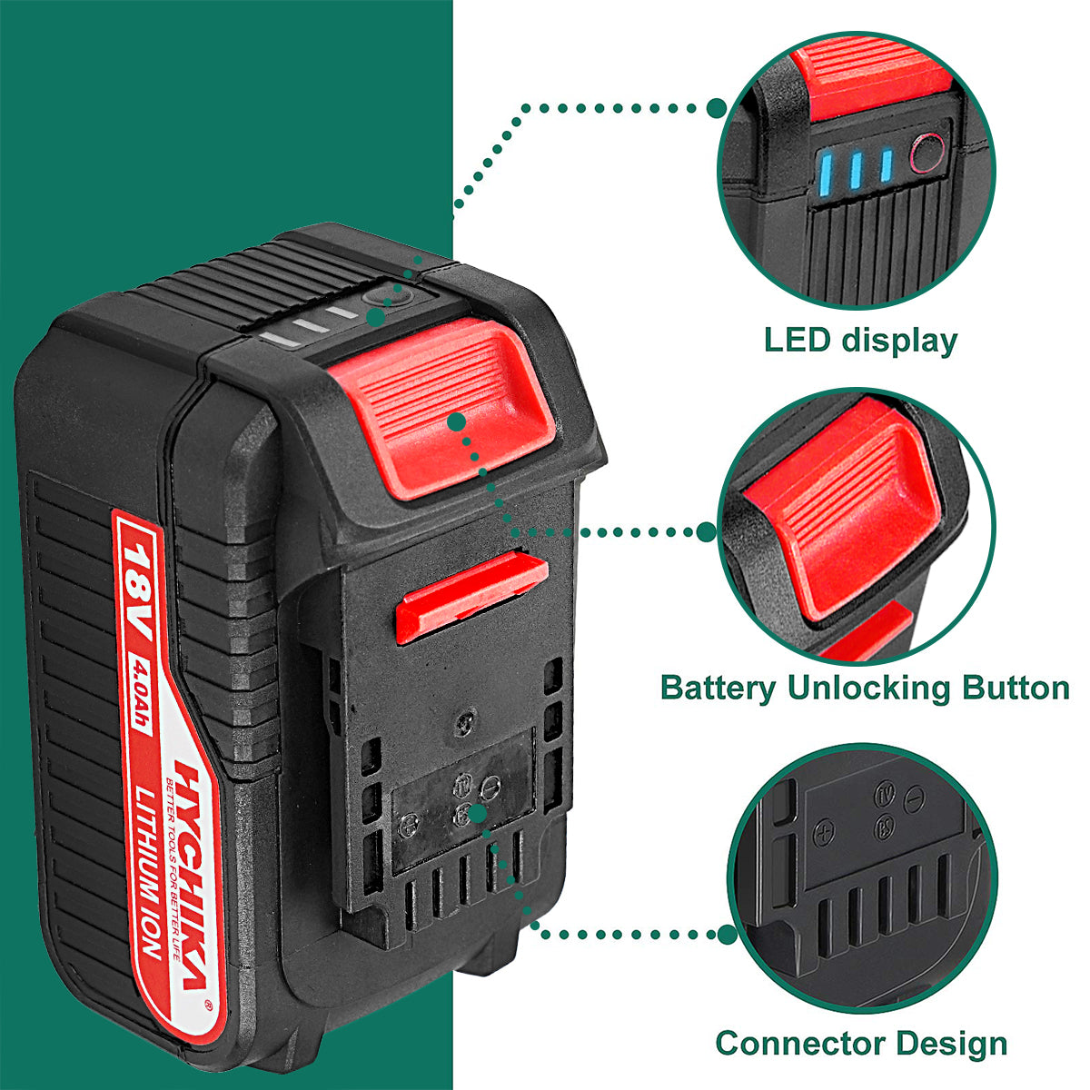 HYCHIKA Batteria Litio 18V 20V 4.0Ah 4000mAh per Utensili