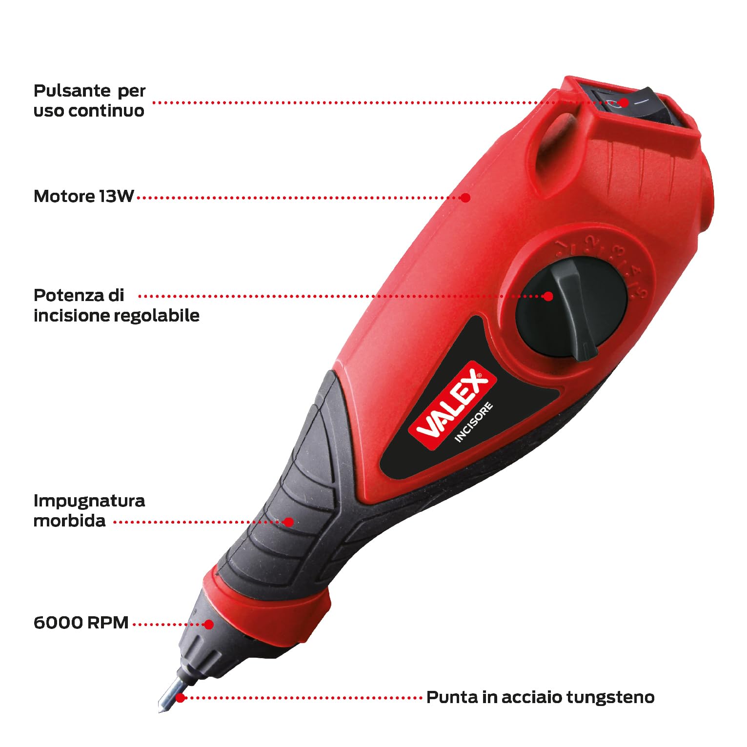 Valex incisore elettrico 13W 6000 giri metallo vetro