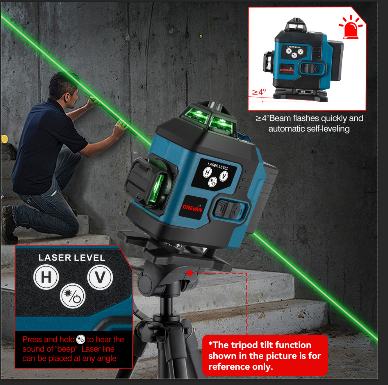ONEVAN Home Improvement livello laser verde 16 linee EU