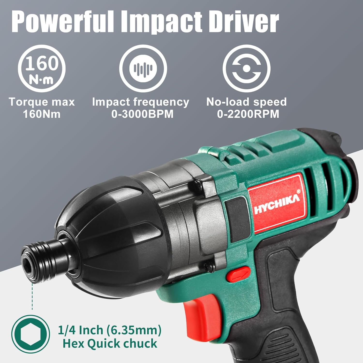HYCHIKA Drills & Drivers kit trapano + avvitatore 18V 160Nm 2 batterie