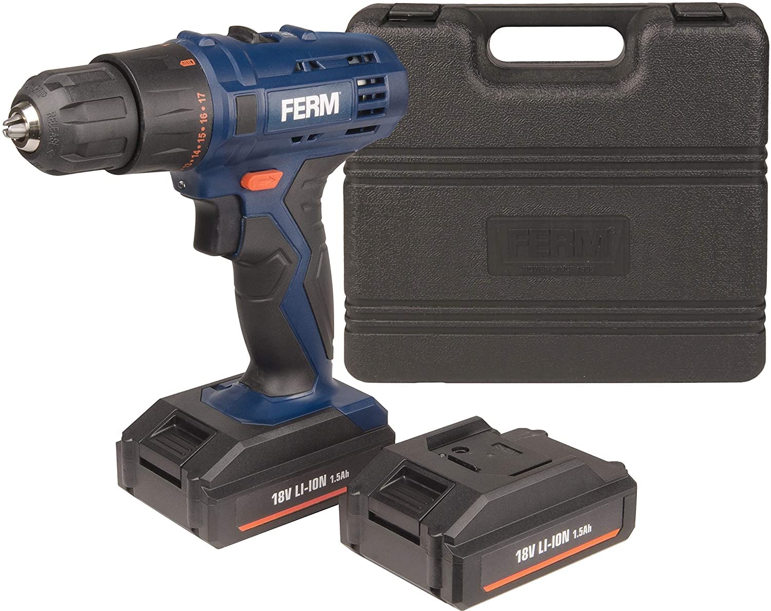 FERM Trapano Avvitatore 18V 1,5Ah CDM1120 con 2 Batterie