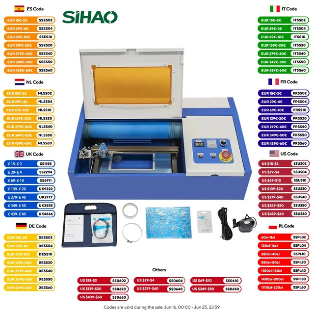 Sihao Laser Engraving Machine CO2 40W Incisore 30x20 cm