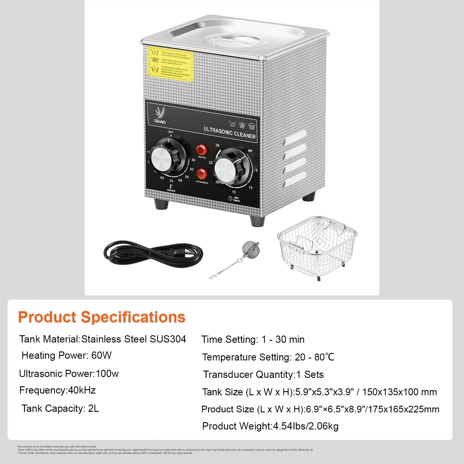 Sihao Ultrasonic Cleaners 2L Blue pulitore ultrasuoni 40kHz manopola