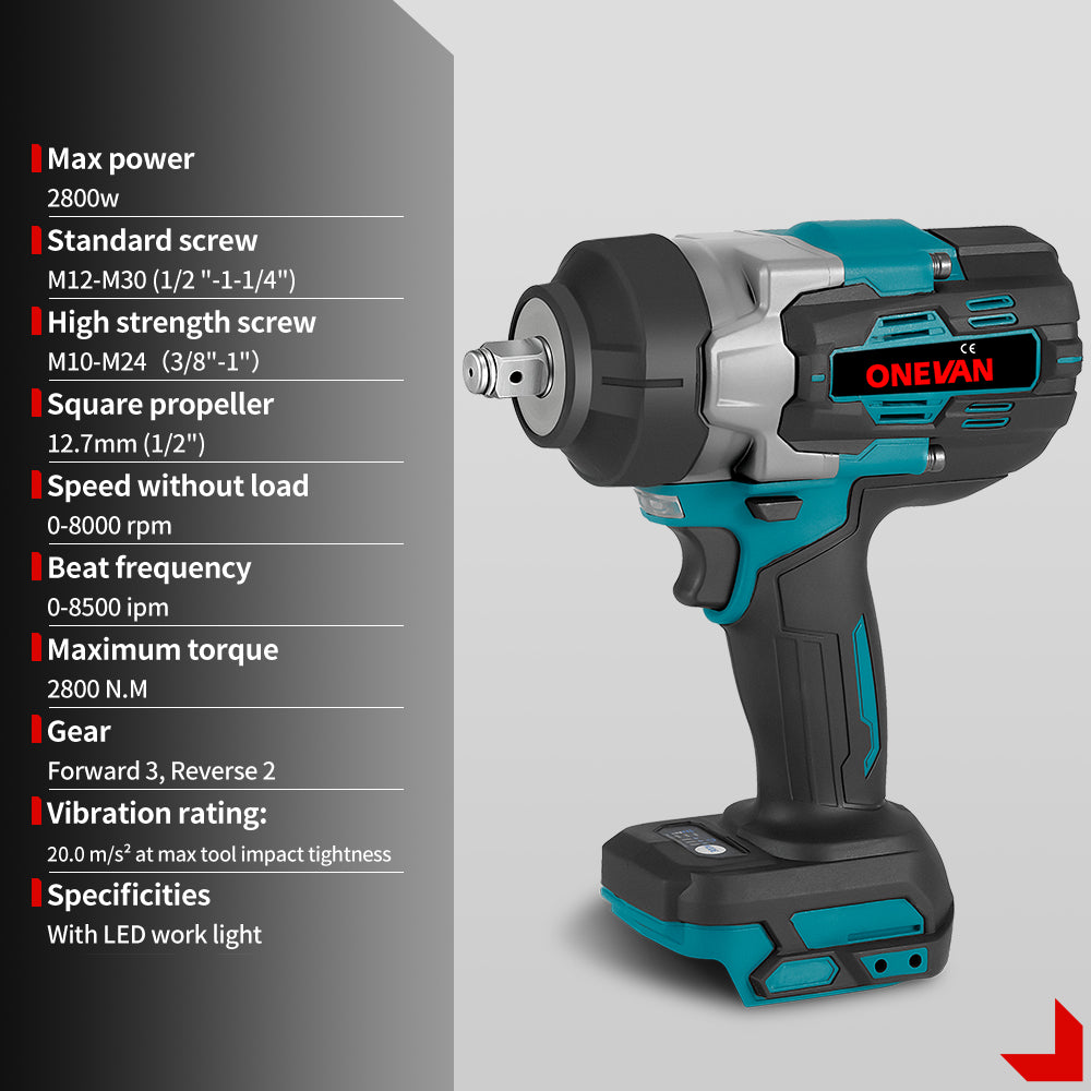 ONEVAN Cordless Tool Set Avvitatore Impulsi 1/2" 4 Pezzi Brushless 3.0Ah EU