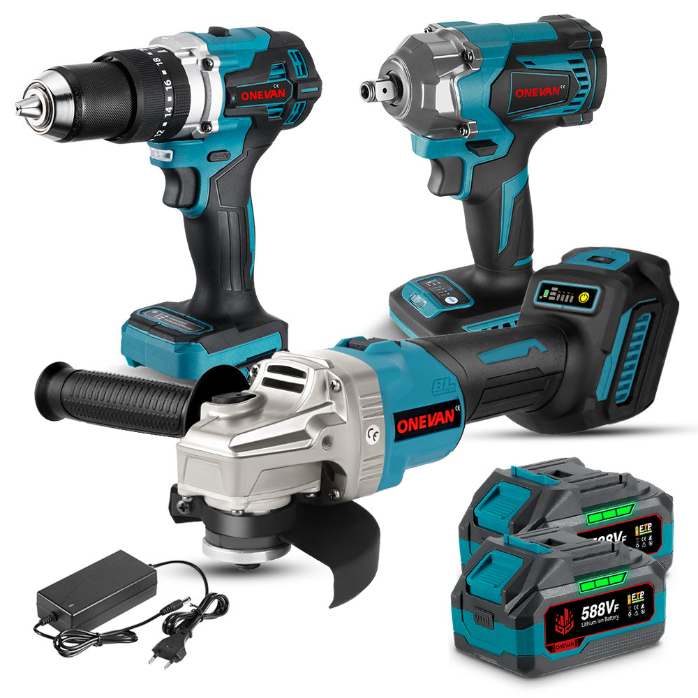 ONEVAN Cordless Tool Set Kit 3Pz 1200N·m Smerigliatrice Trapano