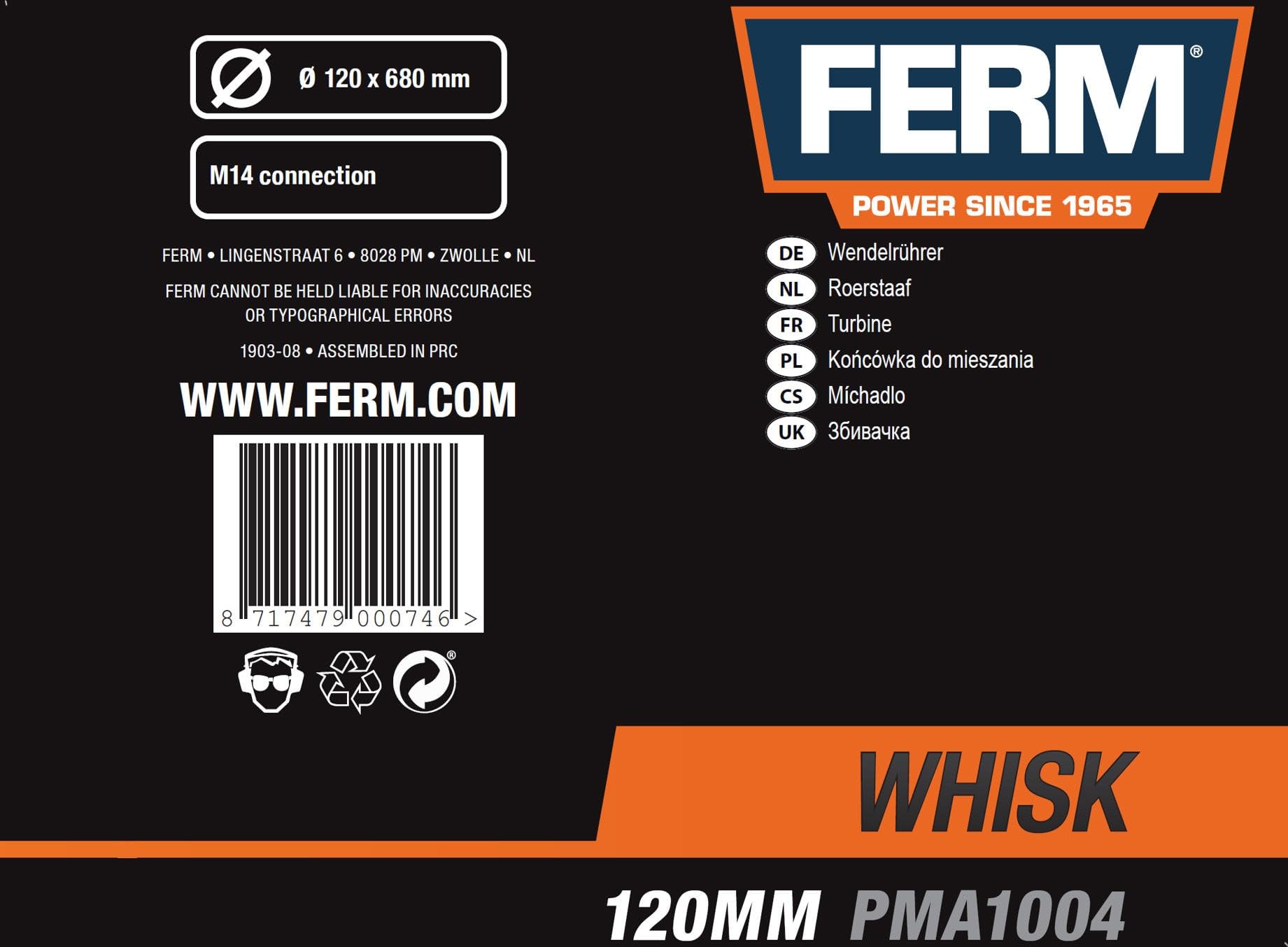 Ferm frusta miscelatore 120x680mm materiali viscosi