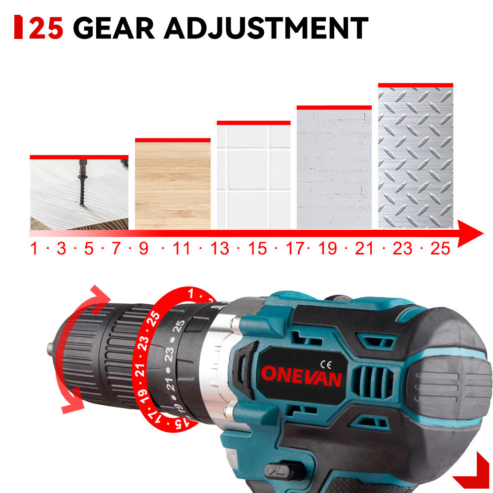 ONEVAN Home Improvement Trapano Avvitatore 54N·m Brushless 13mm 2 Batterie