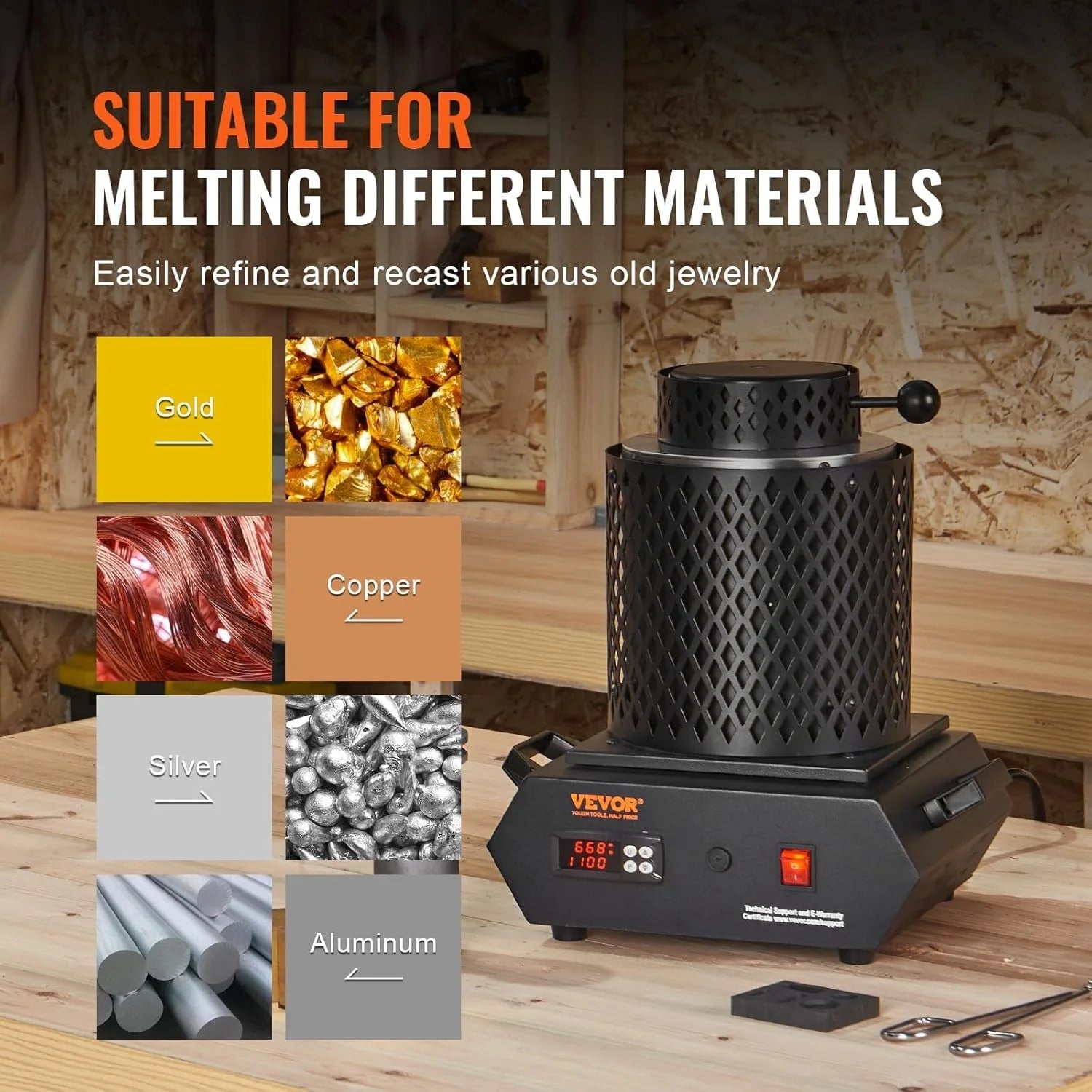 Sihao Forno fusorio elettrico 1350W per oro argento alluminio