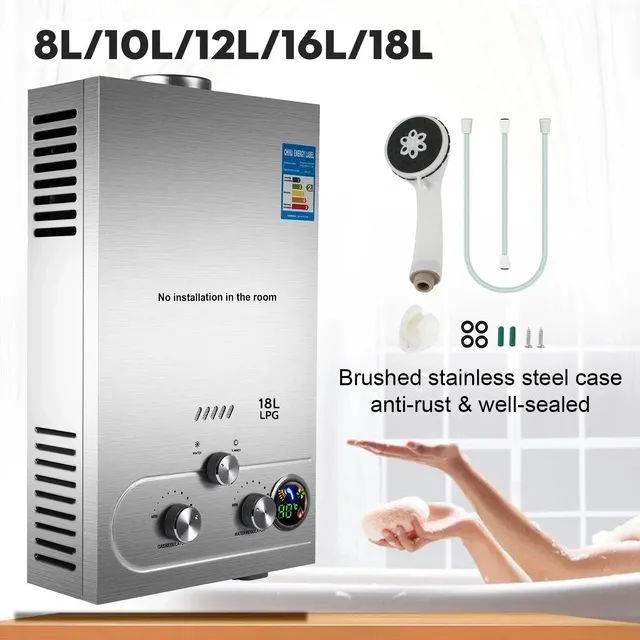 Sihao Scaldabagno gas GPL 12L da parete inox