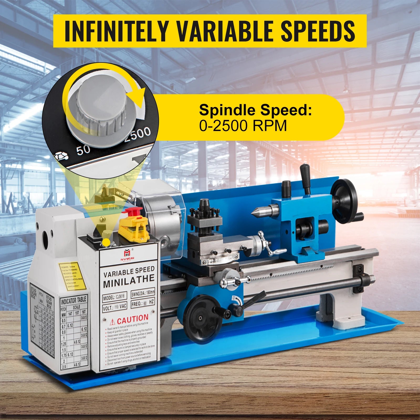 Sihao Lathe Mini Tornio Metalli 550W 180x350 7x14 Nylon Gear