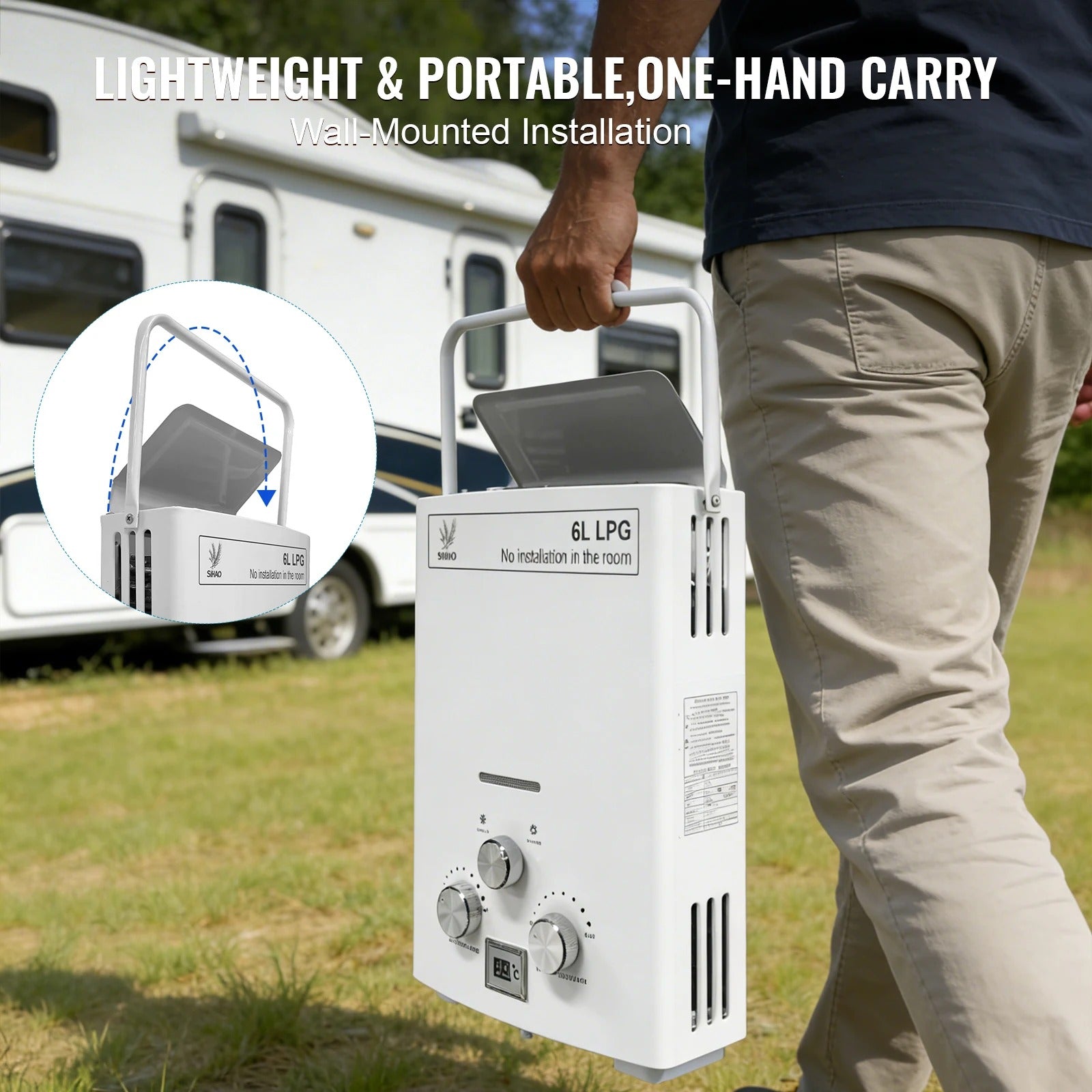 SIHAO Scaldabagno a gas 6L portatile GPL Tipo A display