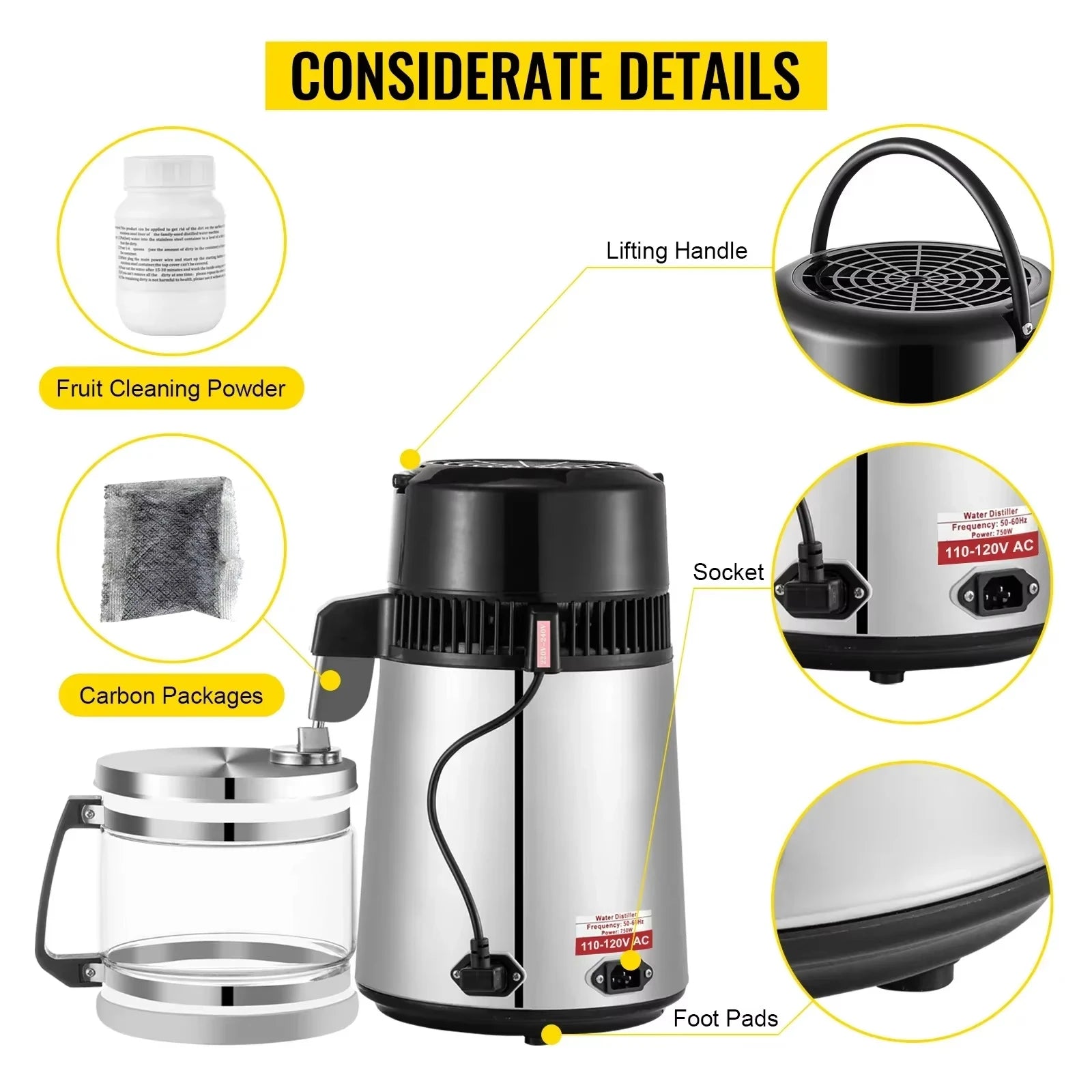 Sihao Home Appliance Distillatore Acqua 4L 750W Inox