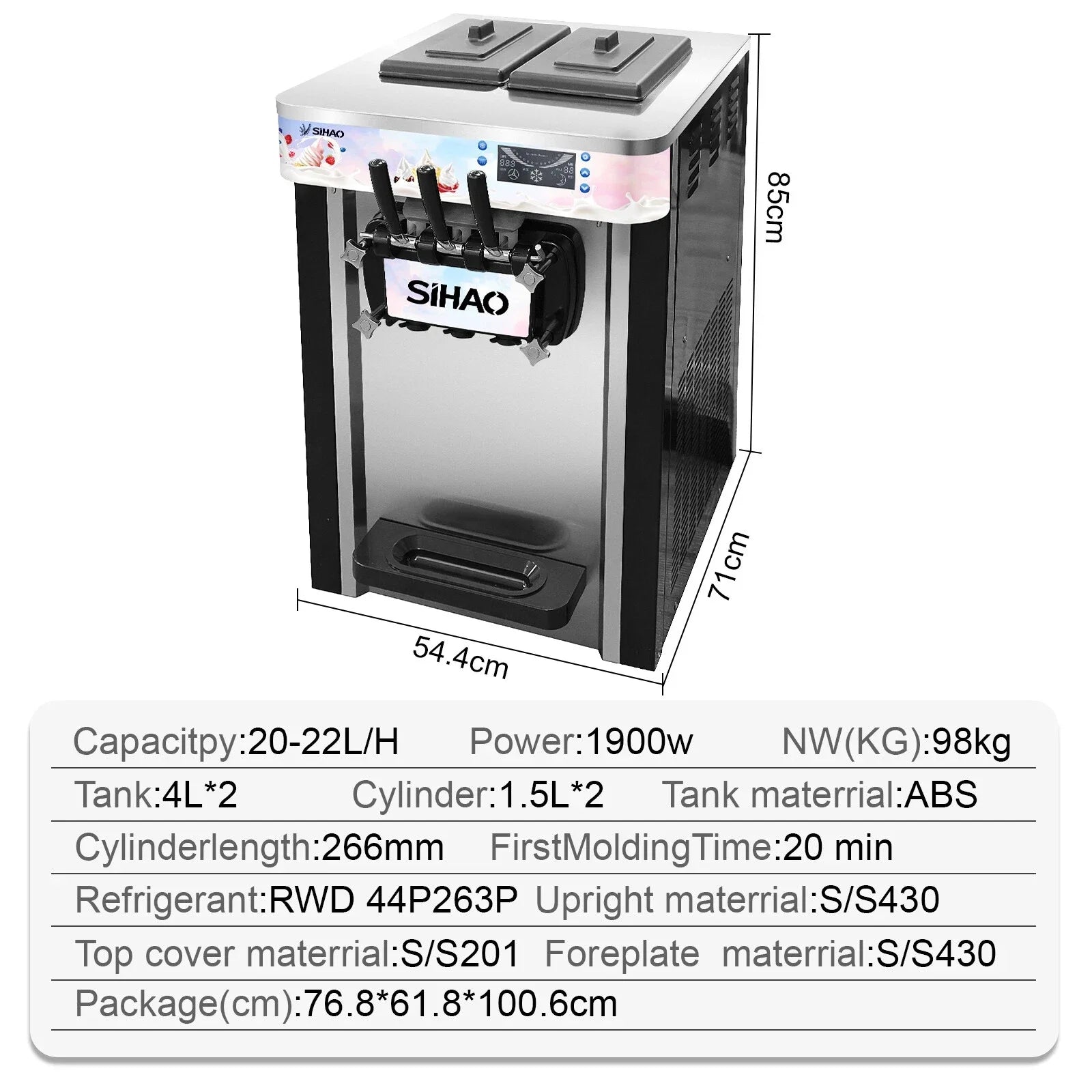 Sihao Ice Cream Maker Gelatiera Soft 3 Gusti S20AB