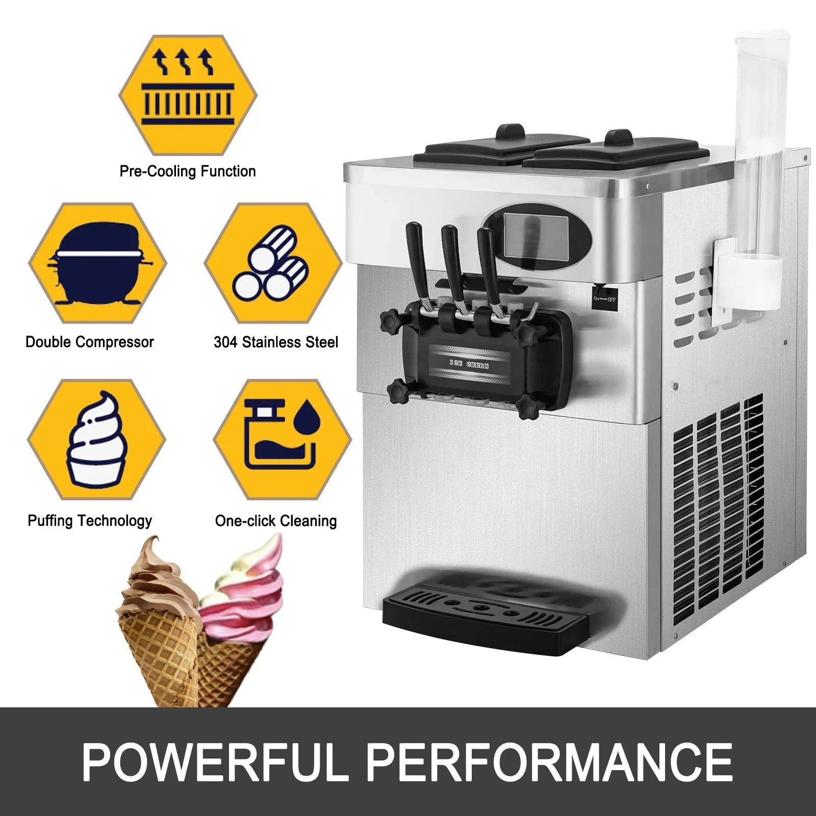 Sihao YKF-826T Macchina Gelato Soft 20-28L/H 3 Gusti