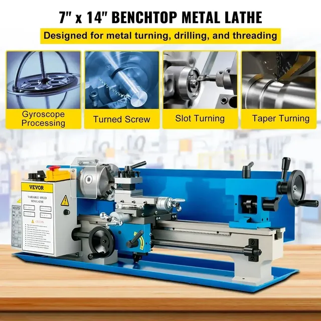 Sihao Lathe Mini Tornio Metalli 550W 180x350 7x14 Nylon Gear