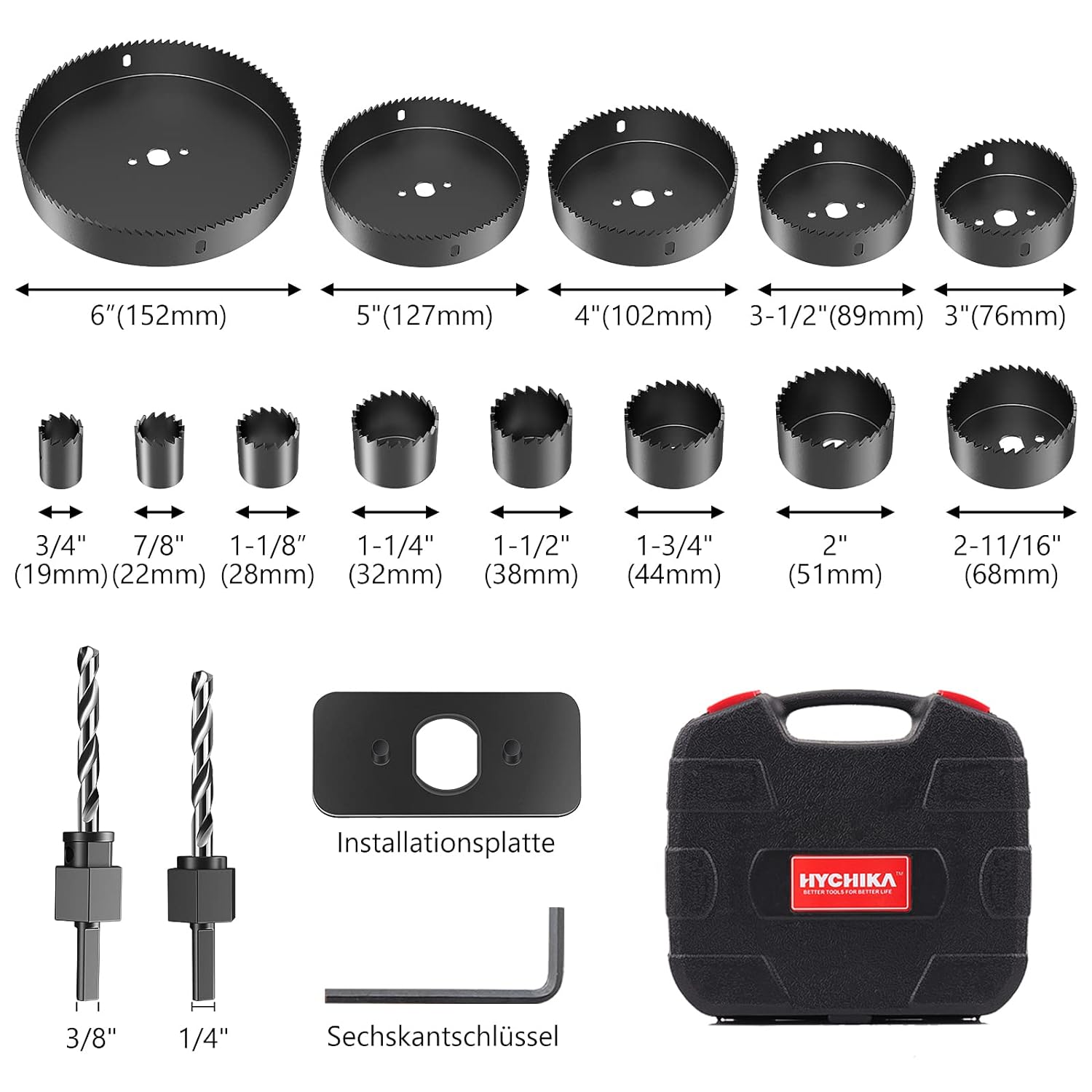 HYCHIKA Set Seghe a Tazza 19 Pezzi 19-152mm Legno PVC