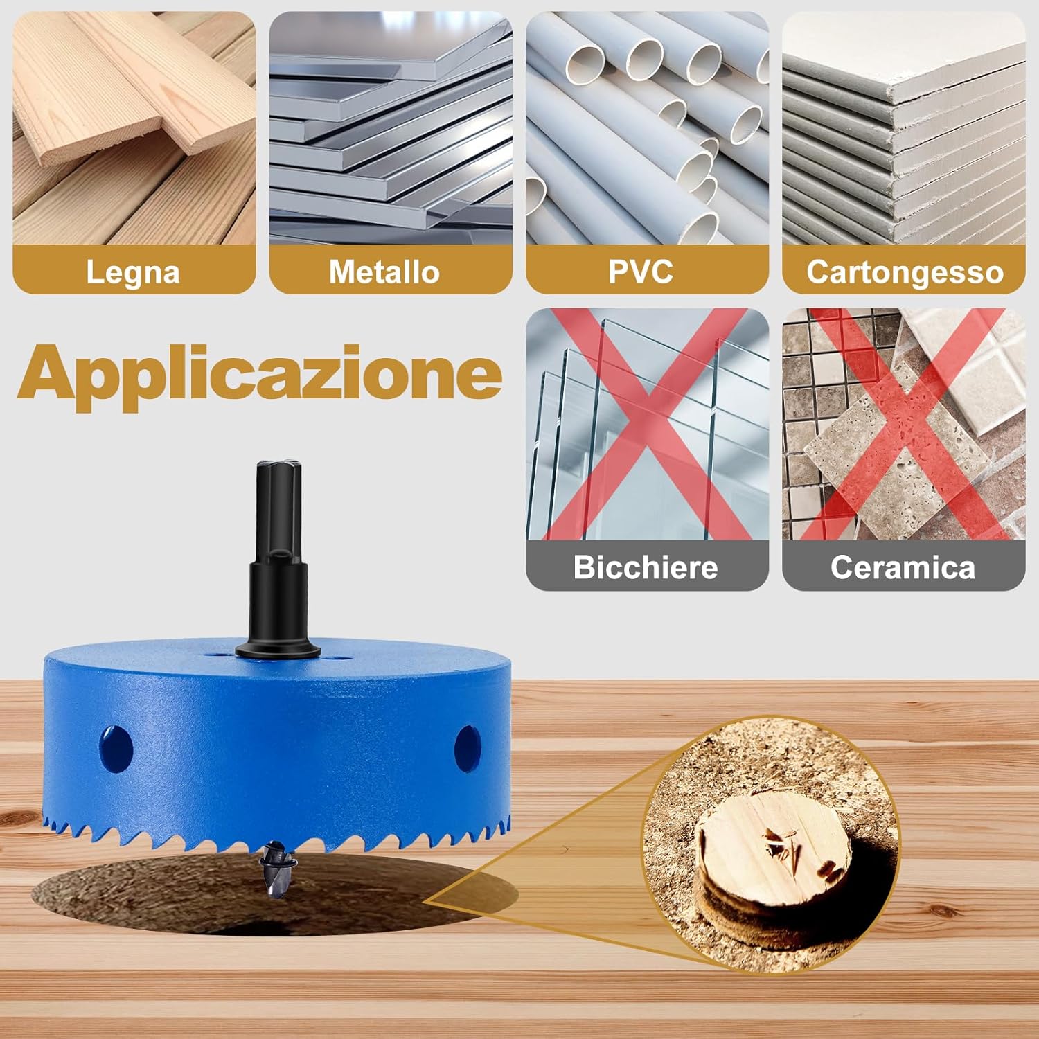 HYCHIKA Sega a Tazza Bimetallica 100mm per Metallo Legno