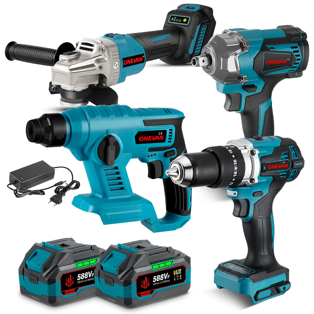 ONEVAN Cordless Tool Set kit 4 pezzi 1200Nm 13mm 125mm 3Ah