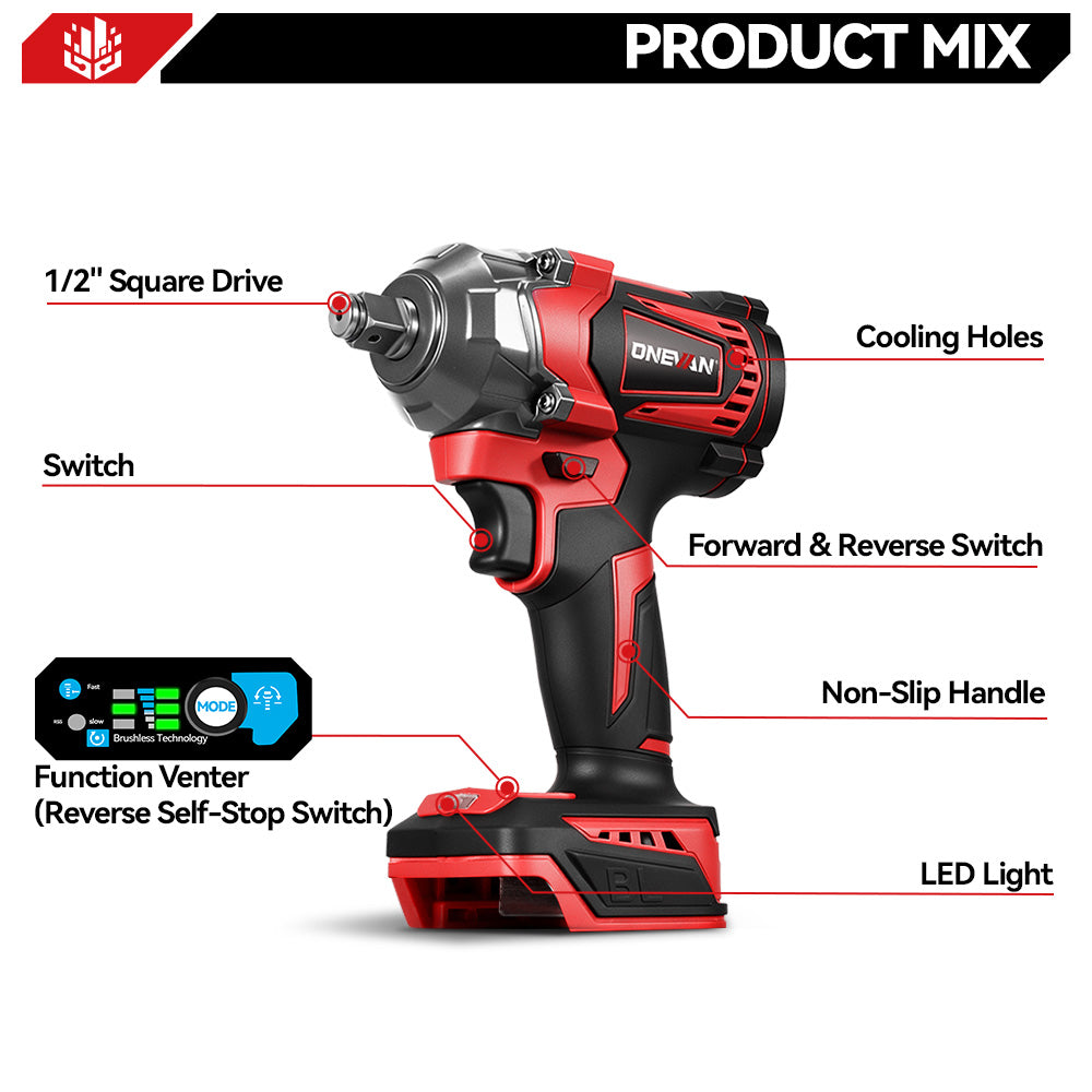 ONEVAN Cordless Tool Set avvitatori 1/2" 1200+1800Nm EU