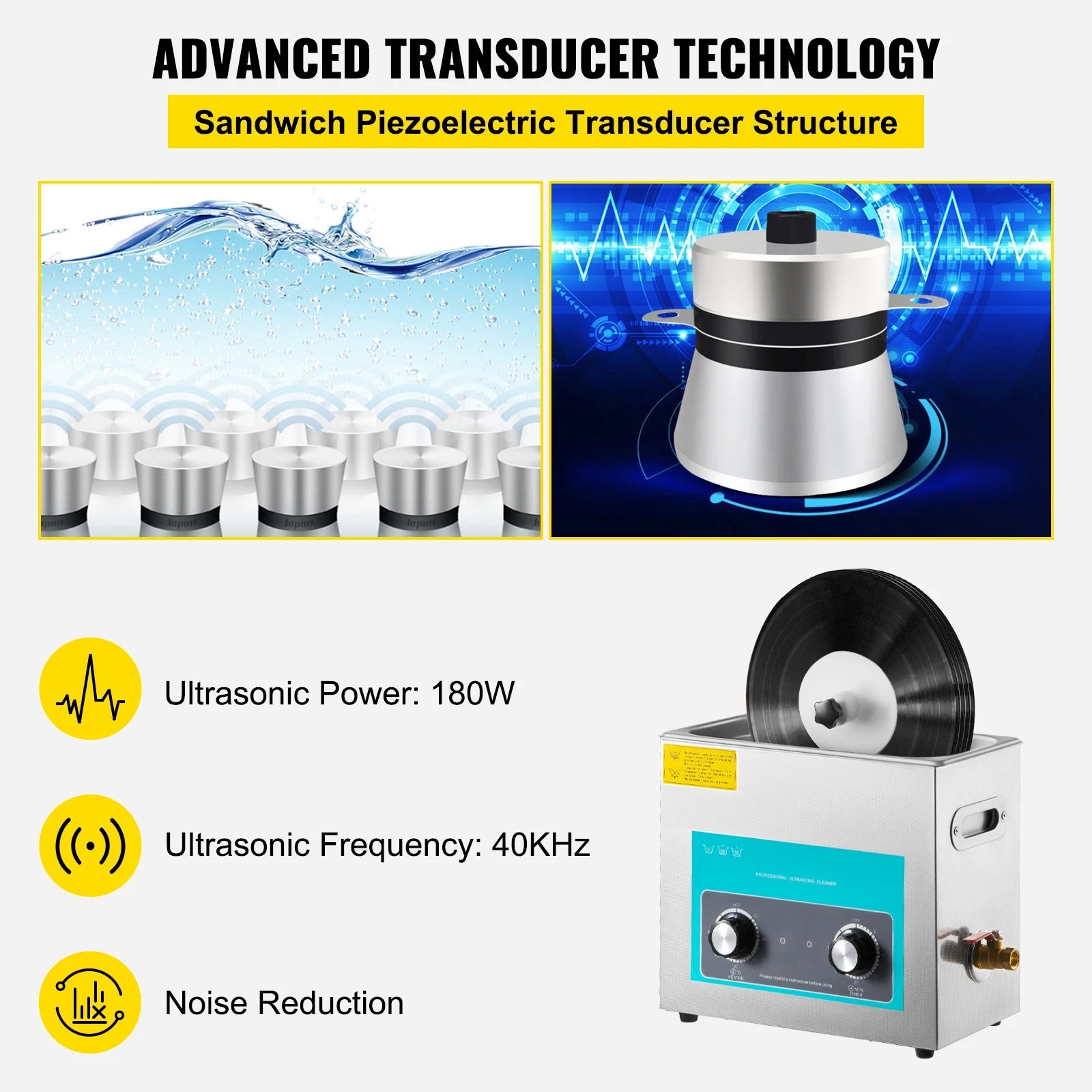 Sihao Ultrasonic Cleaners pulitore ultrasuoni 6L 40kHz EU vinili