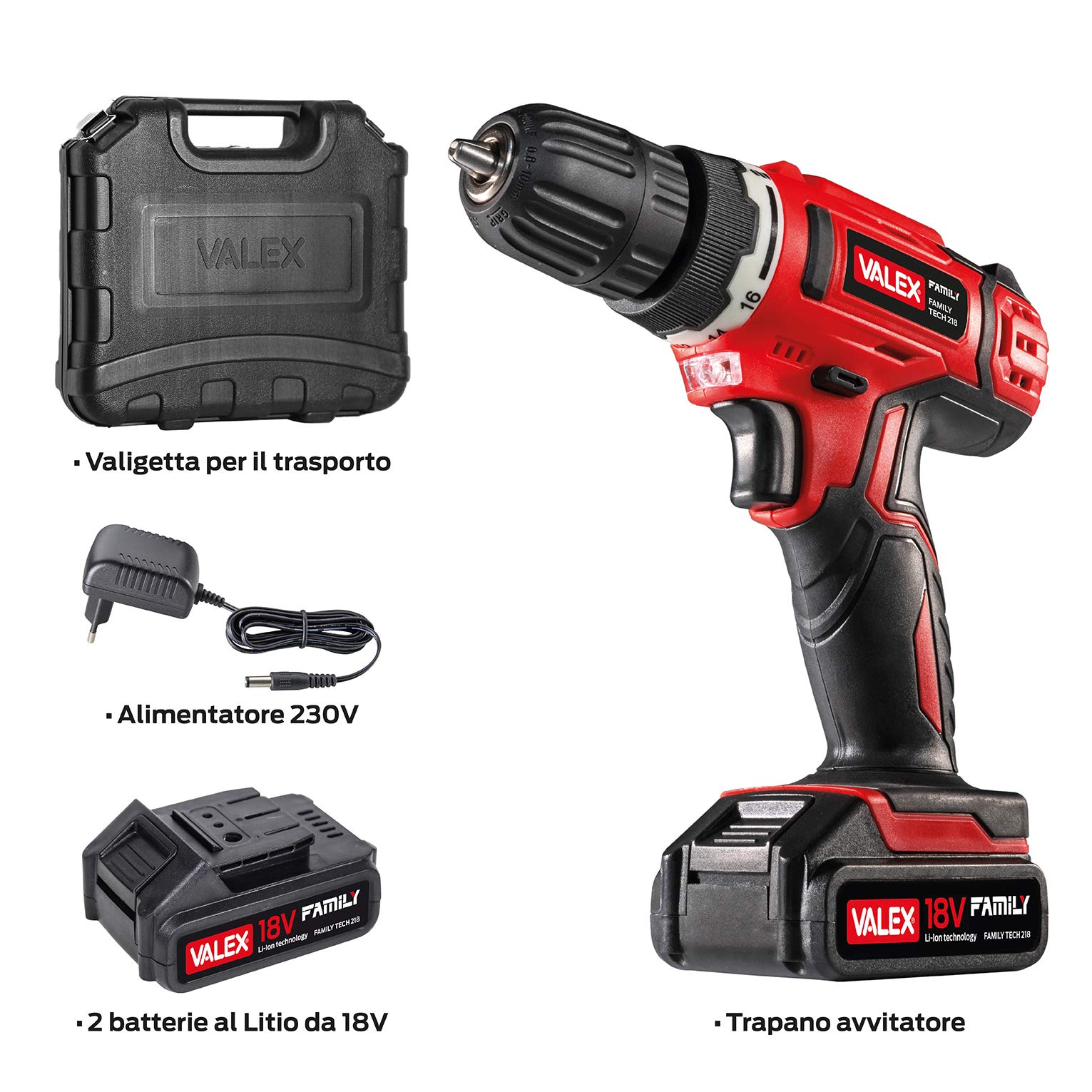 Valex Family-Tech 218 Trapano Avvitatore 18V 2 Batterie