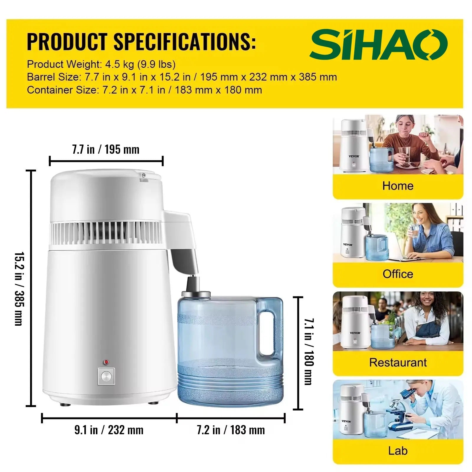 Sihao Home Appliance Distillatore Acqua 4L 220V Bianco