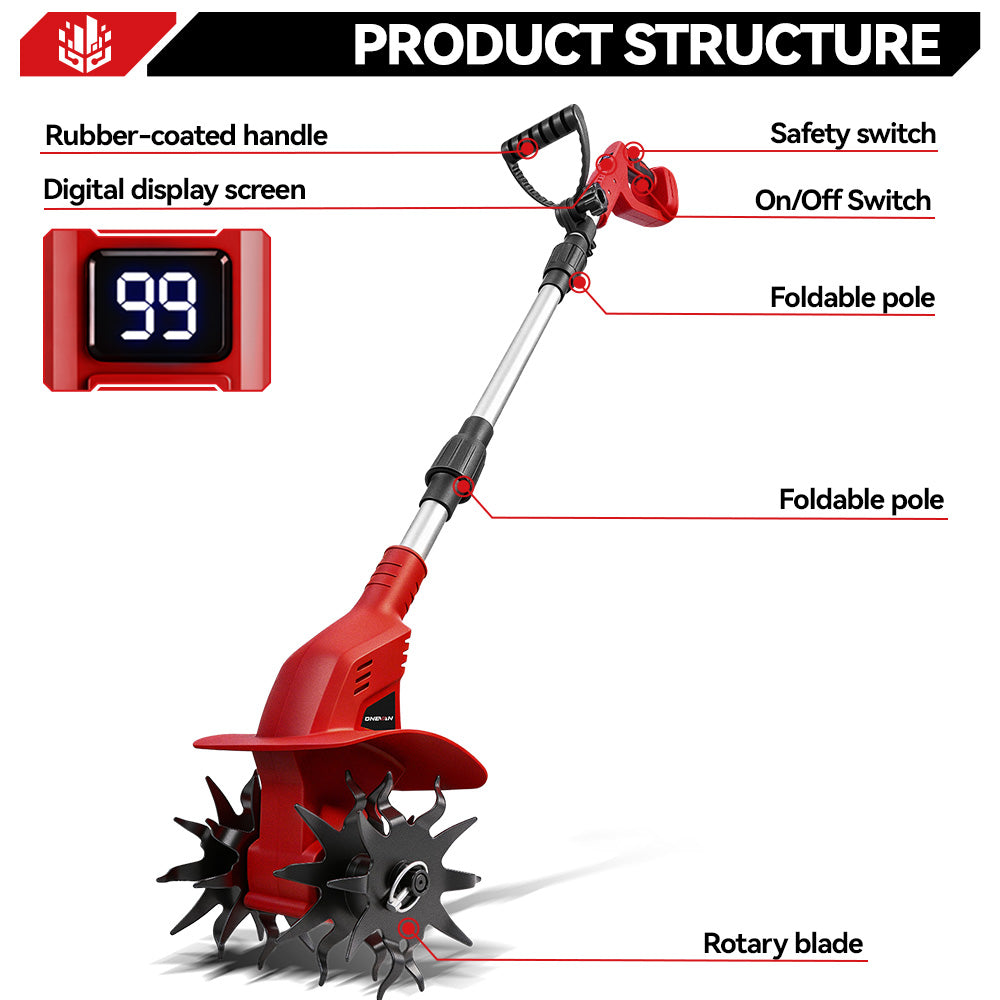 ONEVAN Garden Tools Motozappa a Batteria 500W 20cm Solo Corpo