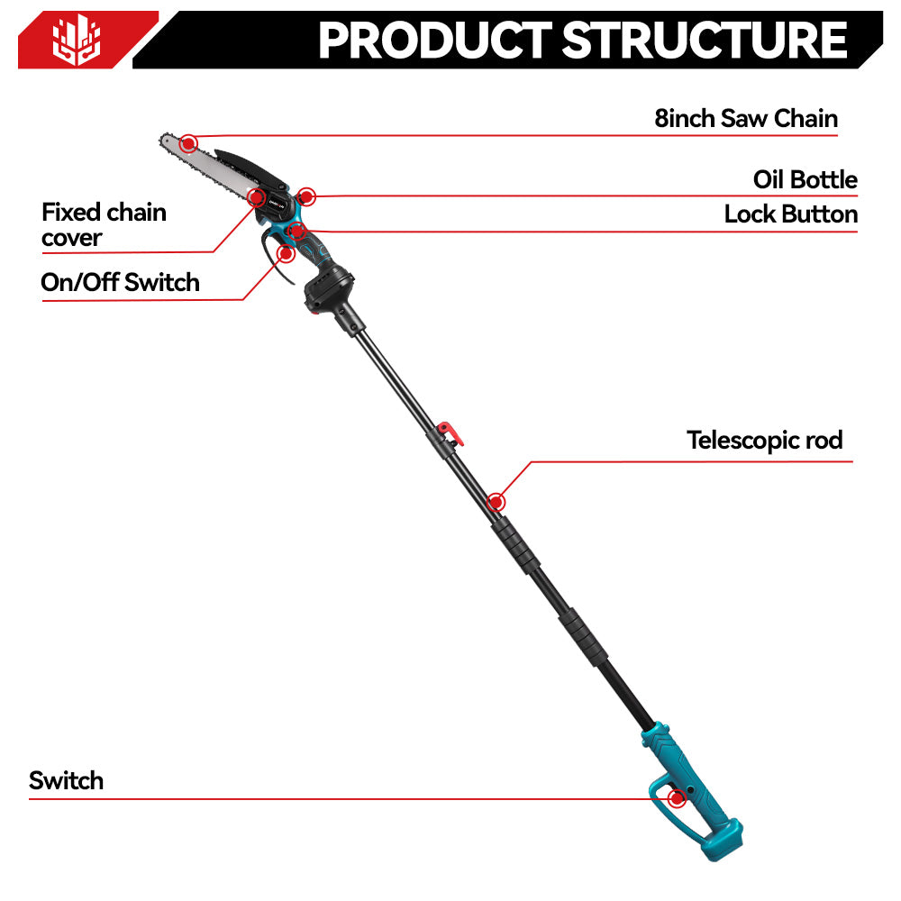 ONEVAN Garden Tools Potatore Asta 8" 1,7m Brushless 400W