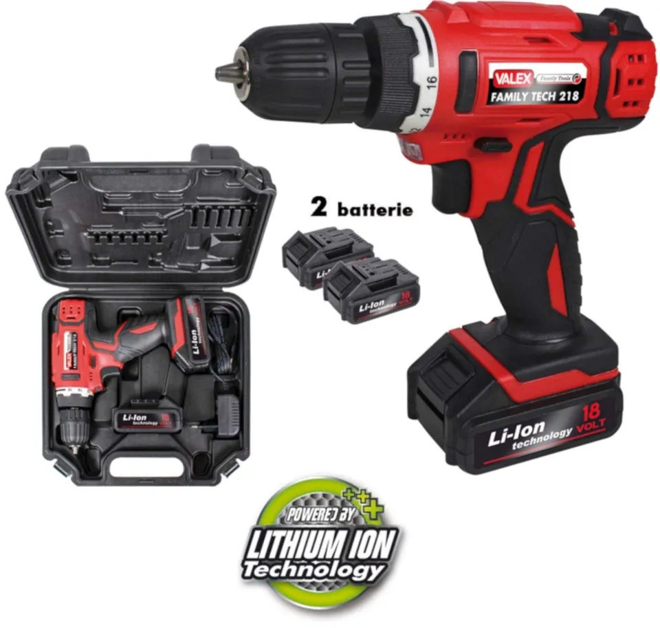 Valex Family-Tech 218 trapano avvitatore 18V 2 batterie valigia LED