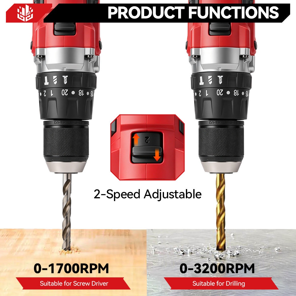 ONEVAN Home Improvement trapano percussione 13mm 150Nm 2 batterie
