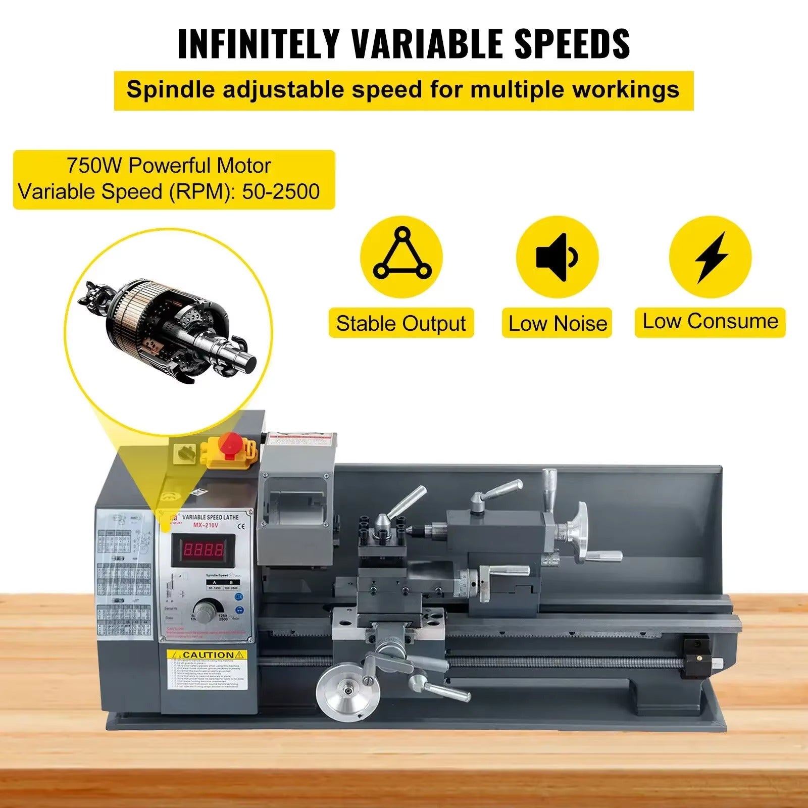 Sihao Mini Tornio Metallo 750W 8x16 50-2500 giri