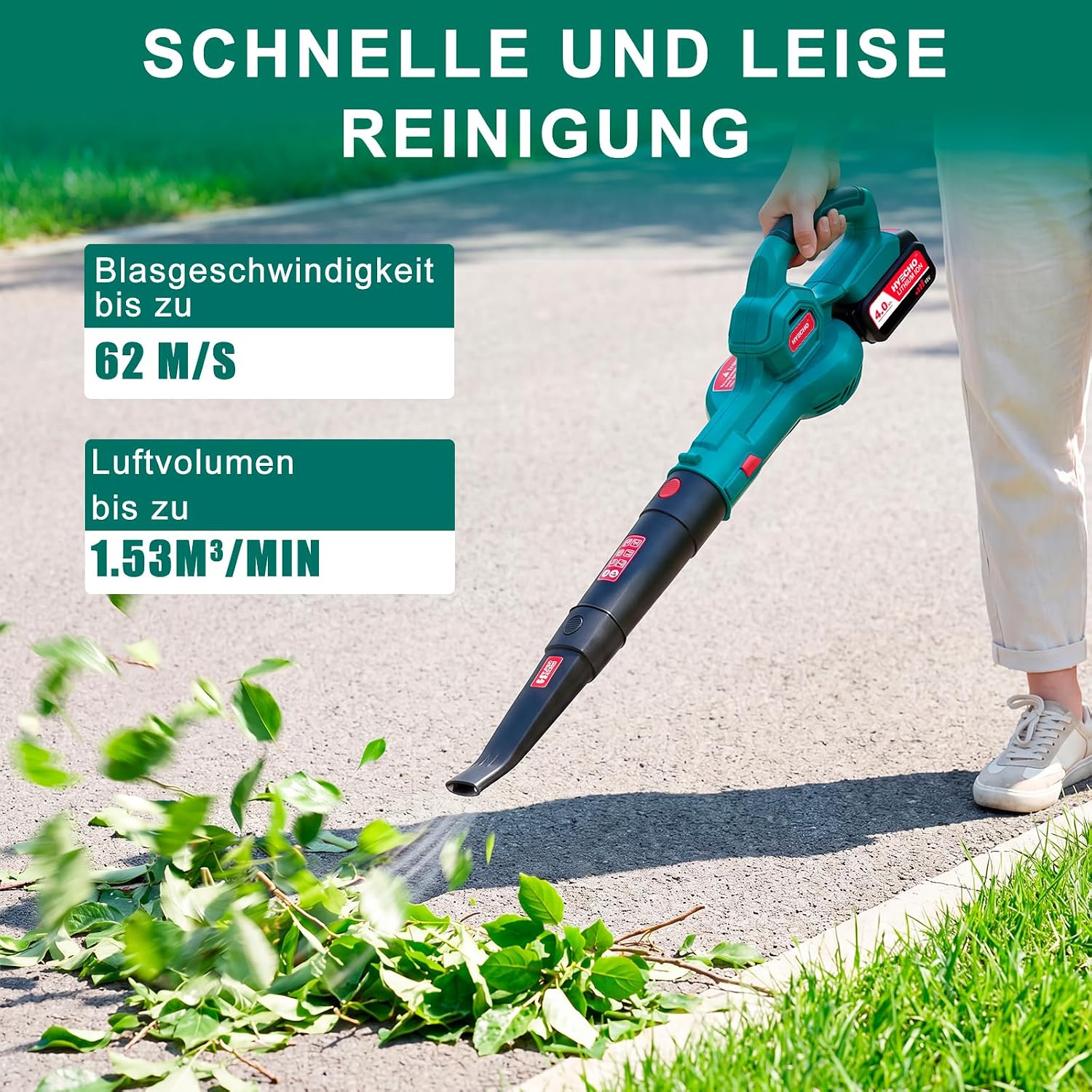 HYCHIKA soffiatore foglie batteria 18V 4.0Ah 223km/h
