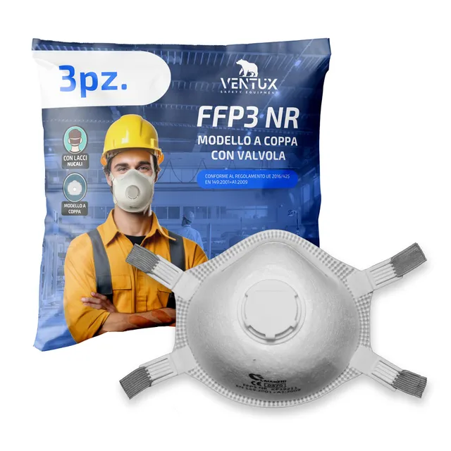 Ventux Mascherina FFP3 a Coppa con Valvola 3 Pezzi