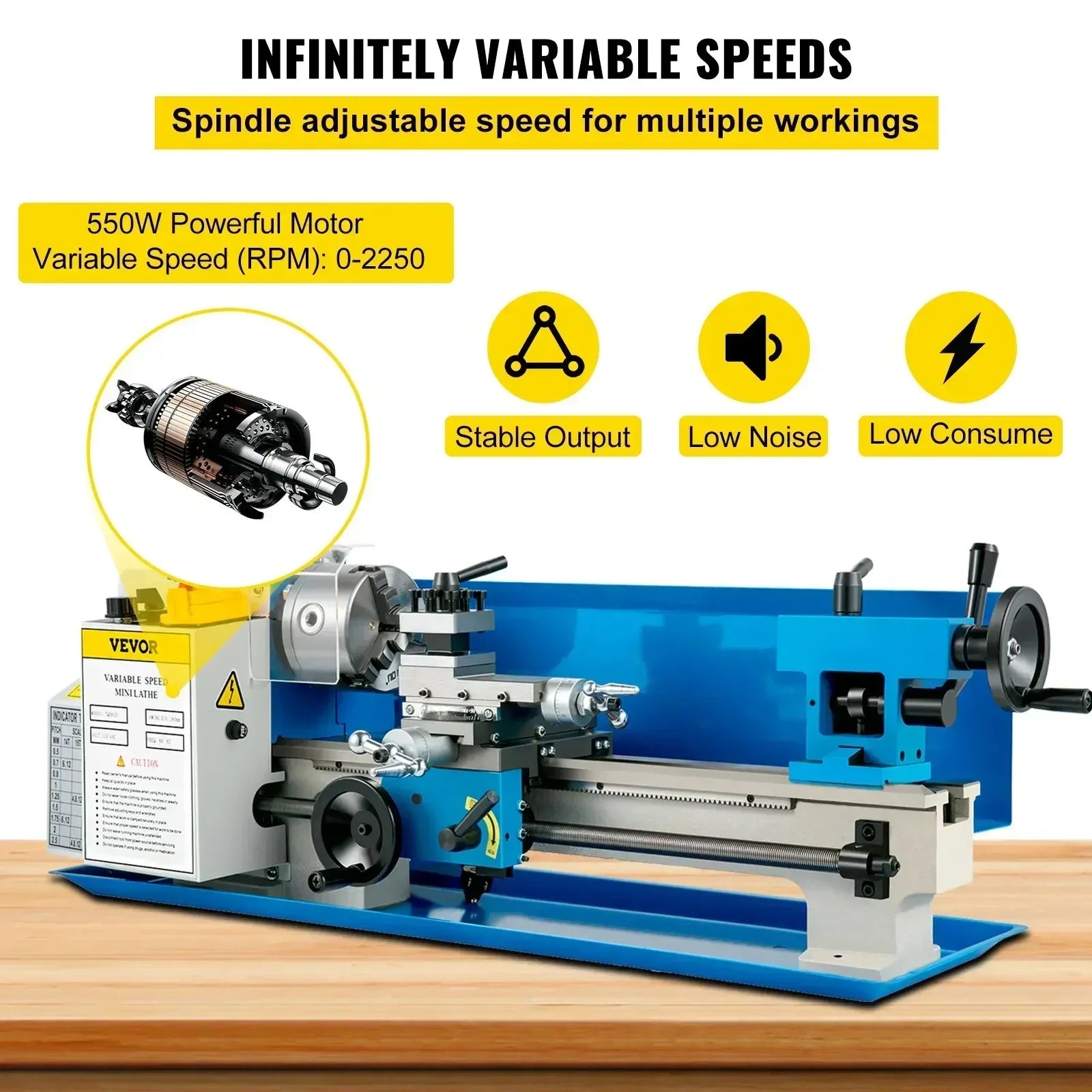 Sihao Lathe Mini Tornio Metalli 550W 180x350 7x14 Nylon Gear