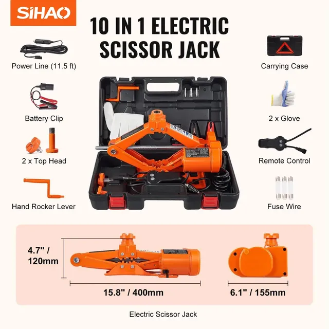 Sihao Cric Elettrico a Forbice 12V 3 T 6600 lbs Telecomando