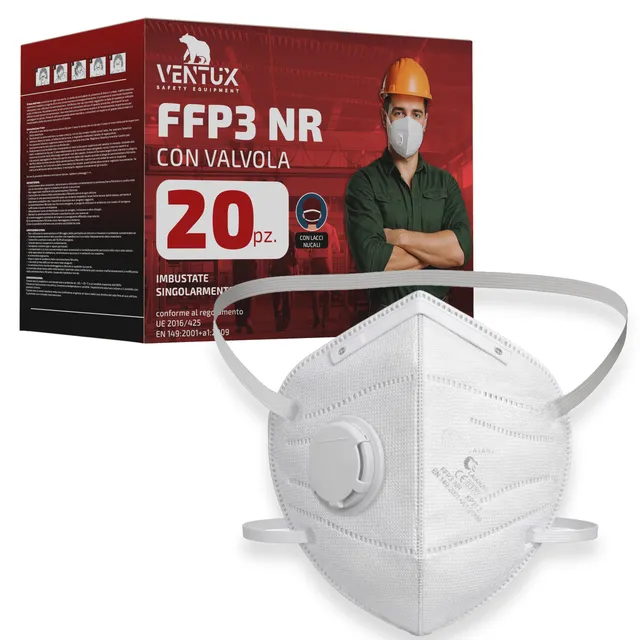 Ventux FFP3 con Valvola Mascherine 20 Pz Protezione Polveri
