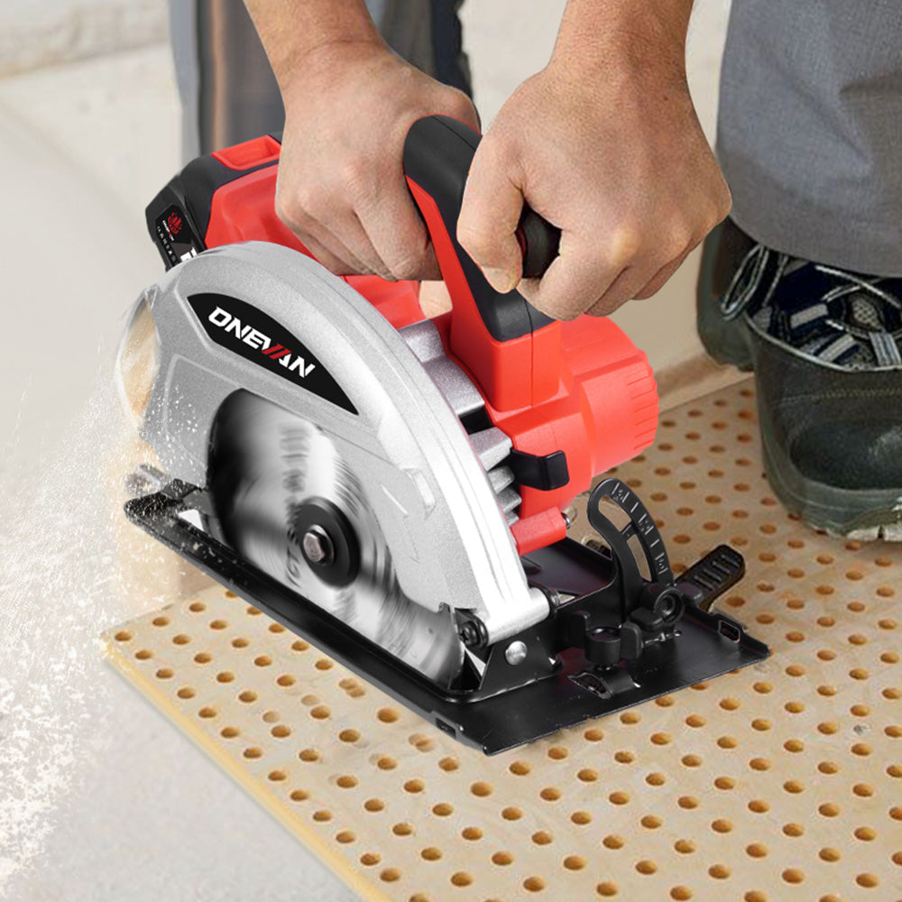 ONEVAN Woodworking Tools sega circolare 185mm 2 batterie 60 denti