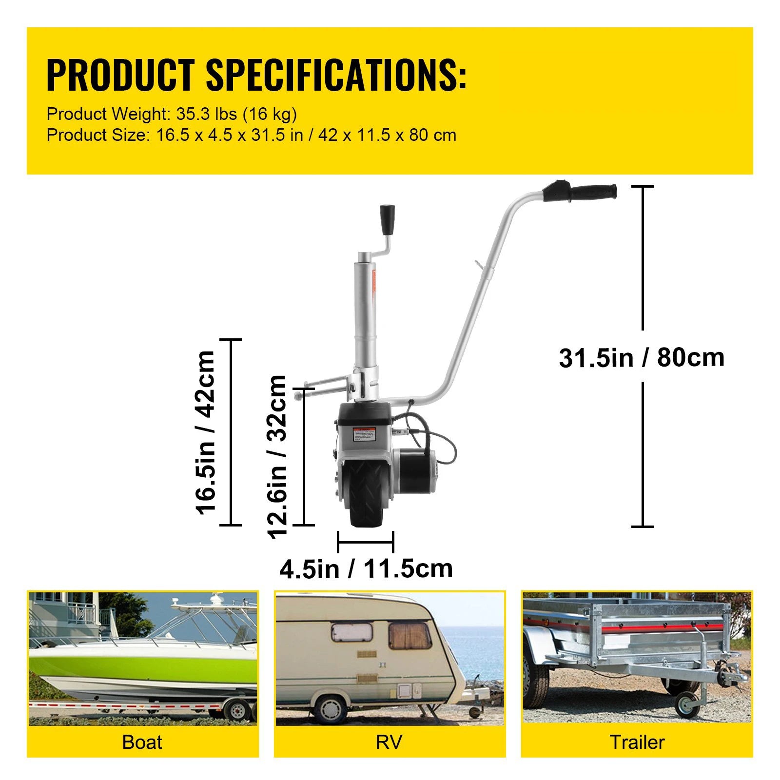 Sihao Automotive 12V 350W Ruota Jockey Grigia 2270 kg