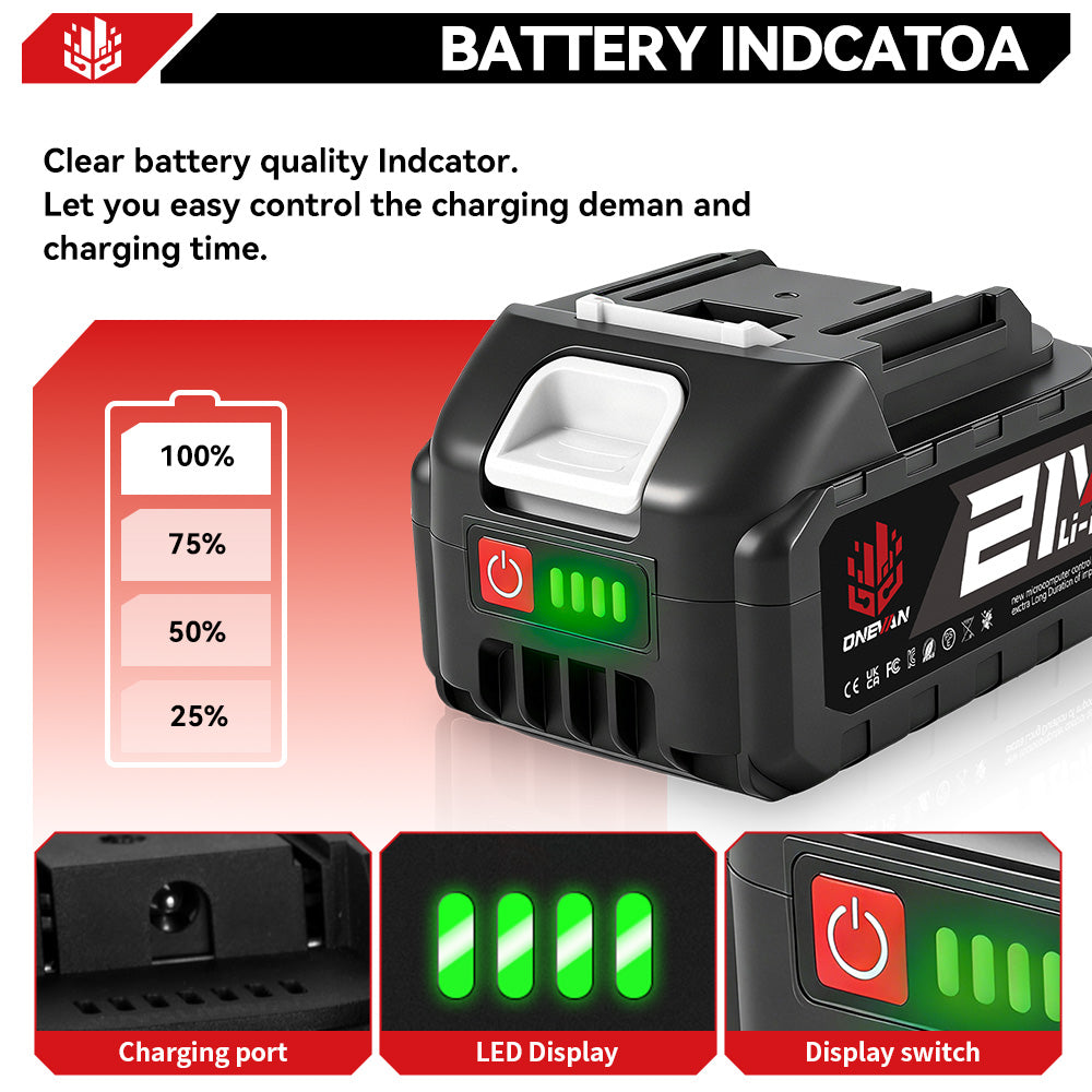 ONEVAN Battery 18-21V Batteria Litio 3.0Ah 1 Batteria
