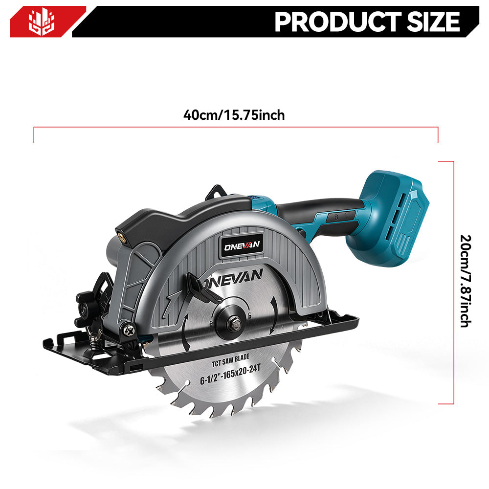 ONEVAN Woodworking Tools Sega Circolare 165mm Laser 2 Batterie