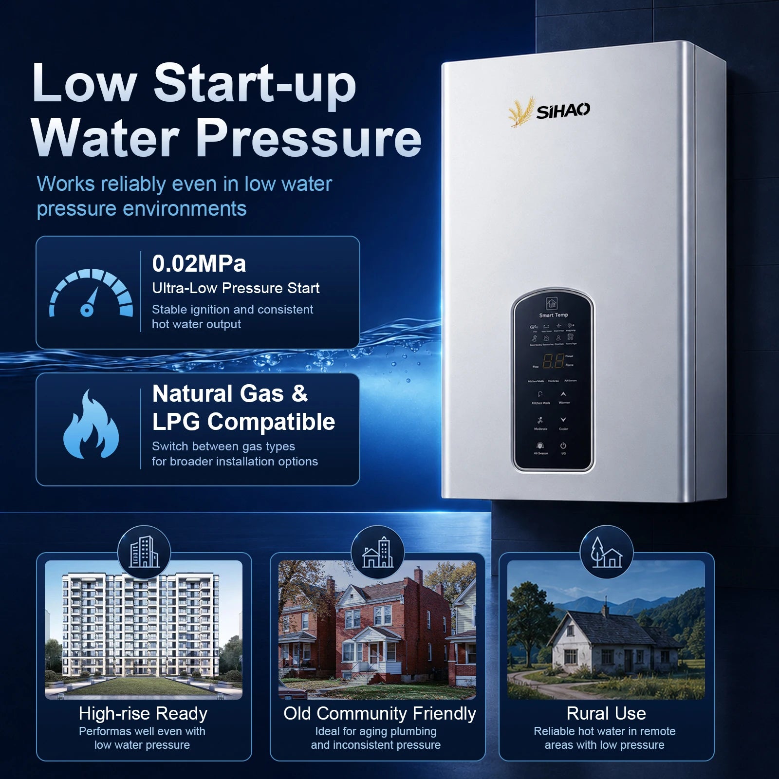 Sihao Home Appliance Scaldabagno Gas Istantaneo 10L Rame