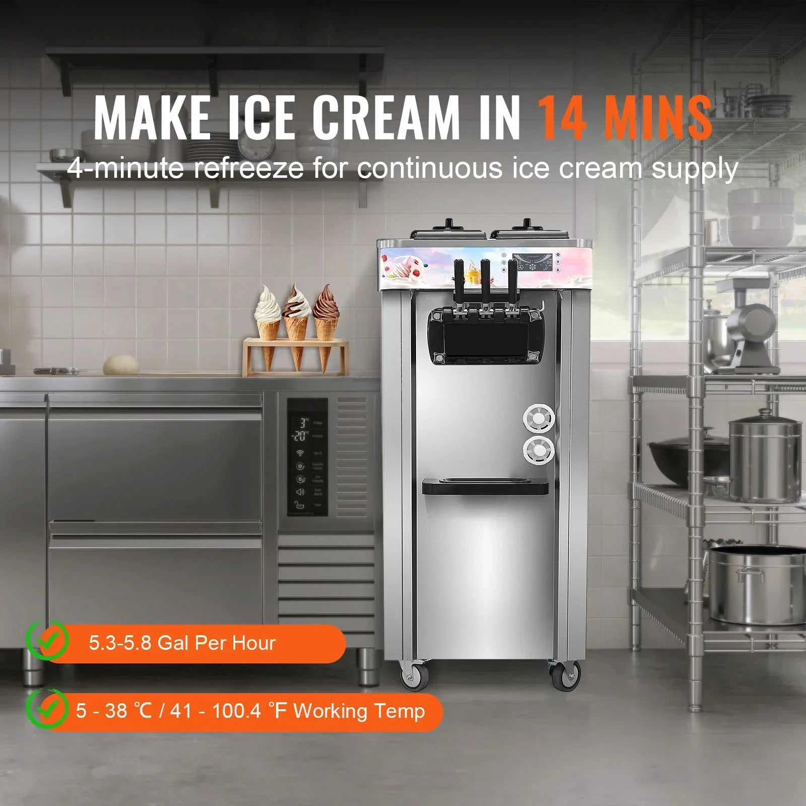 Sihao Ice Cream Maker Gelatiera Soft S20B 1400W 20L/h