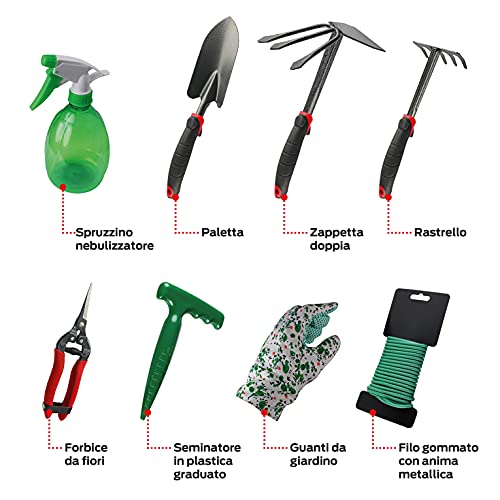 Valex Set Giardinaggio Borsa 8 Utensili Paletta Rastrello