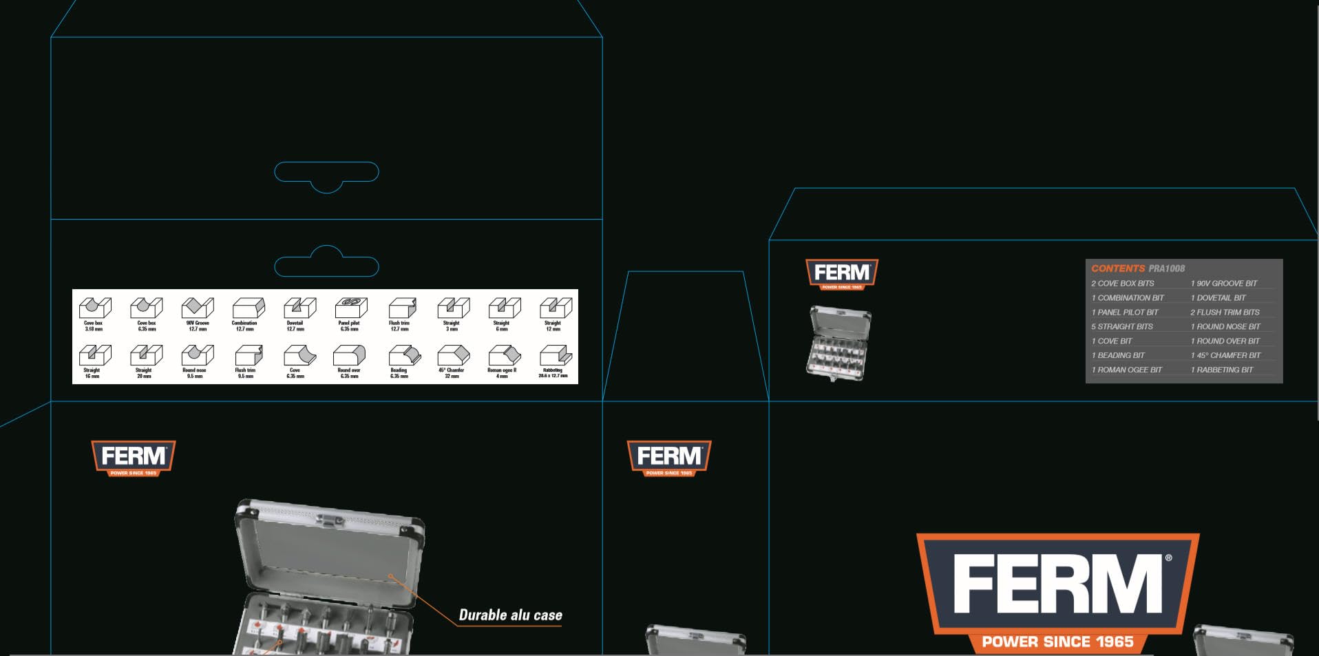 FERM PRA1008 set frese legno 20 pezzi gambo 8 mm metallo duro