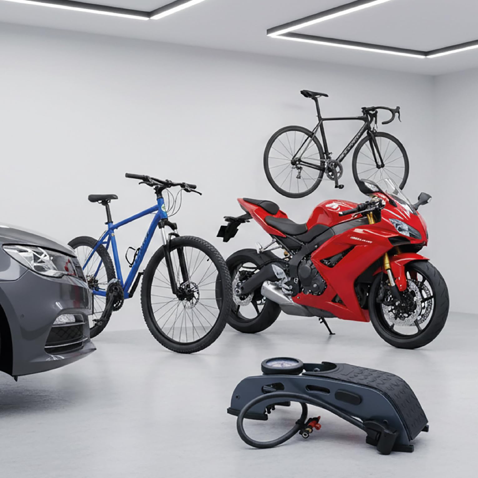 Valex Auto Pompa a Pedale con Manometro Adattatori Bici Acciaio