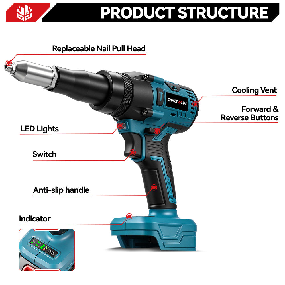 ONEVAN Home Improvement Rivettatrice 2.4-4.8mm solo corpo
