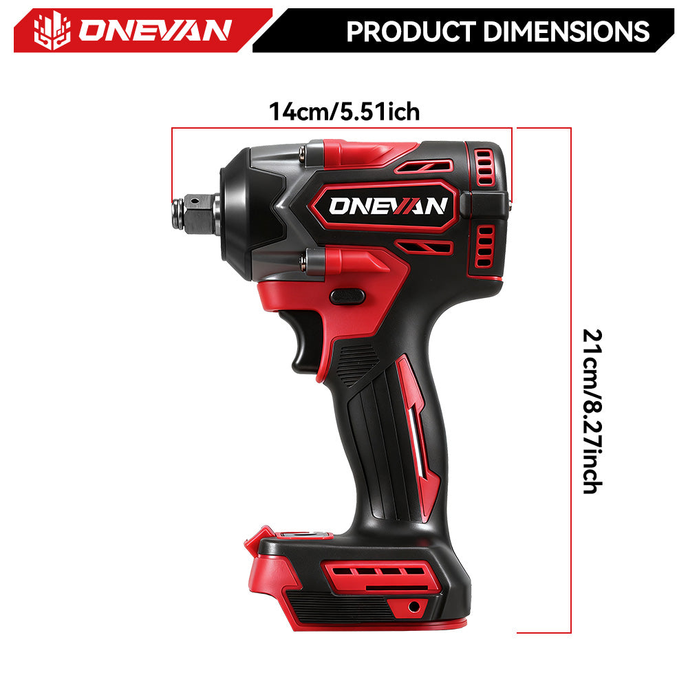 ONEVAN Automotive Tools Chiave a Impulsi 1/2" 500Nm Rossa 18V