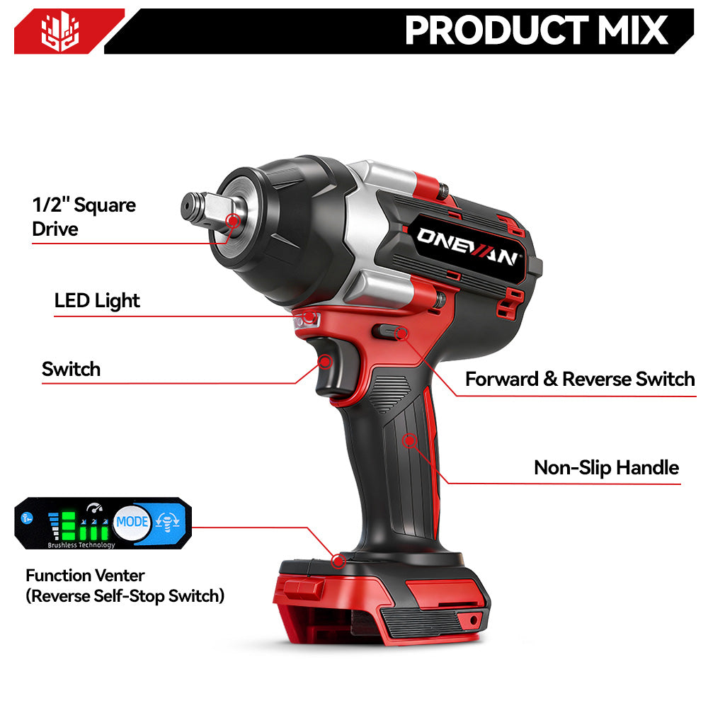 ONEVAN Cordless Tool Set avvitatori 1/2" 1200+1800Nm EU